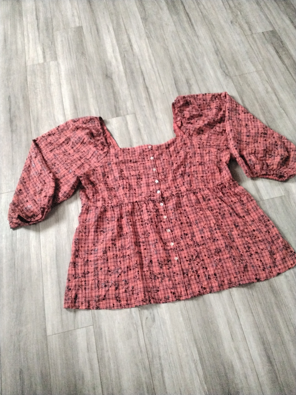 Suzanne Betro Rust Plaid Button-Front Peasant Blouse Size 4x